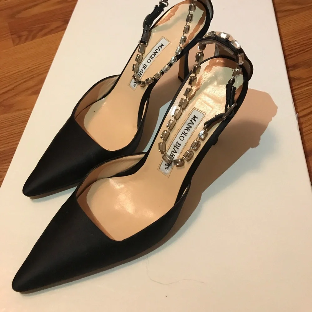Manolo Blahnik Black Heels with Silver Accents - Picture 1 of 8
